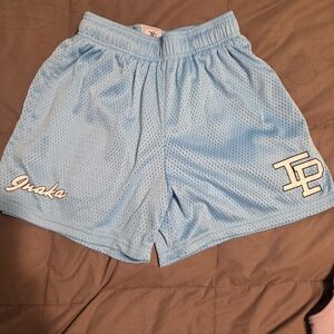 Inaka Power Light Blue Mesh Drawstring Athletic Shorts with White Logo